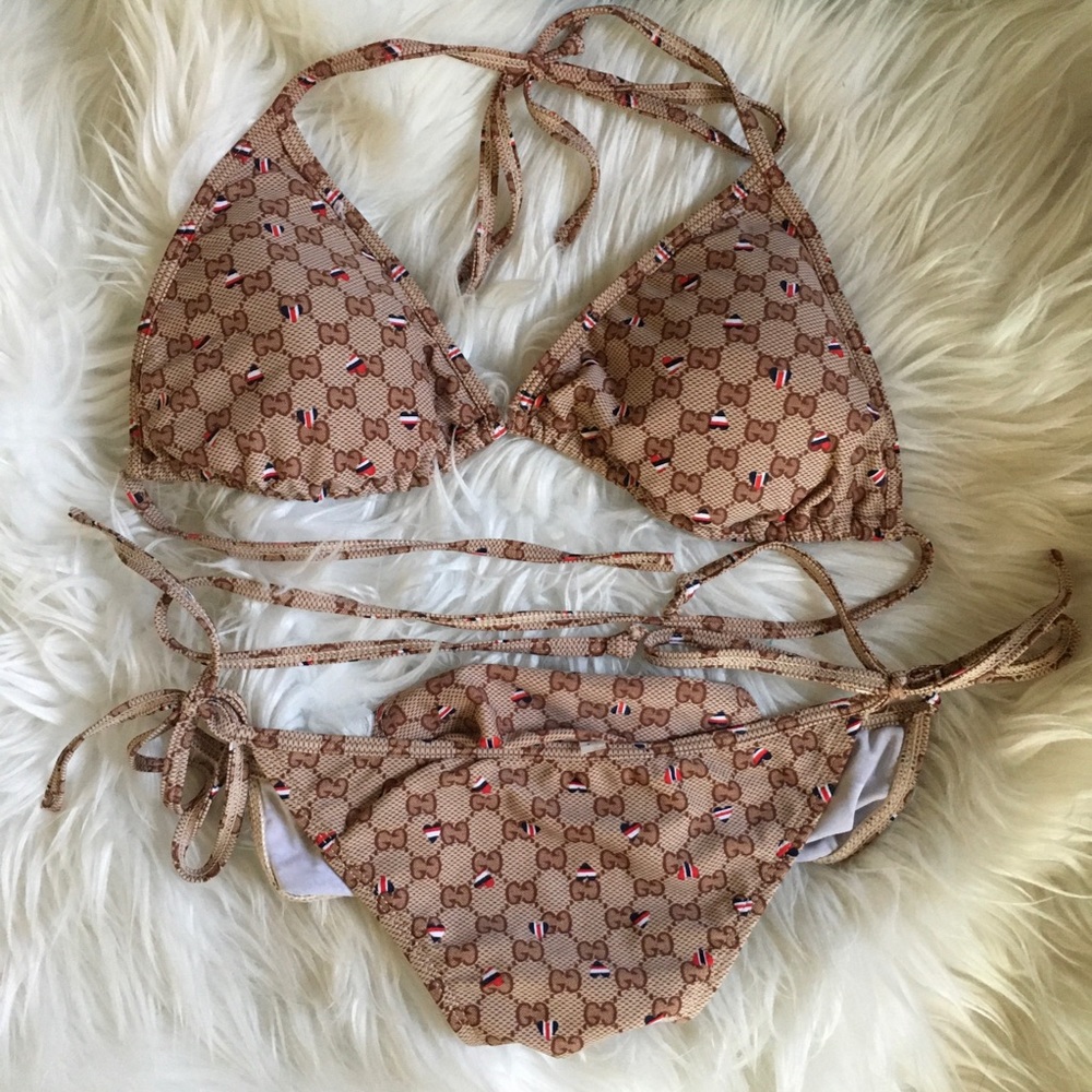 Large swim suit set name brand print gently used